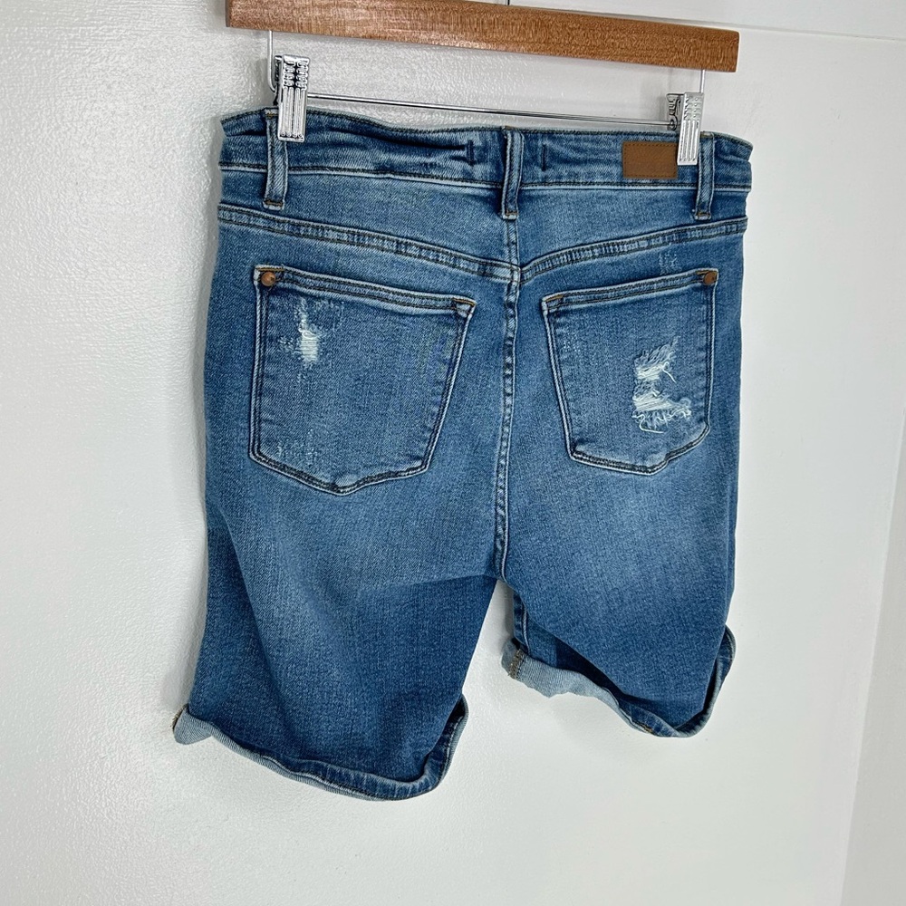 Judy Blue High‎ Waist Cuffed Denim Shorts Medium Stretch Denim Distressed 30x6 - Picture 7 of 11